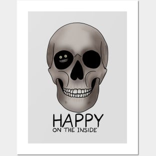 Happy on the inside text skull Posters and Art